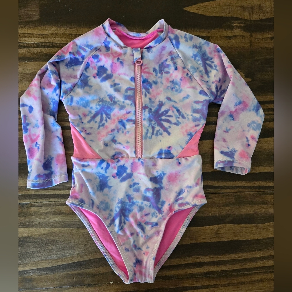 Toddler Offcorss Long Sleeve Tie-Dye Swimsuit 2T With Zip Up Front